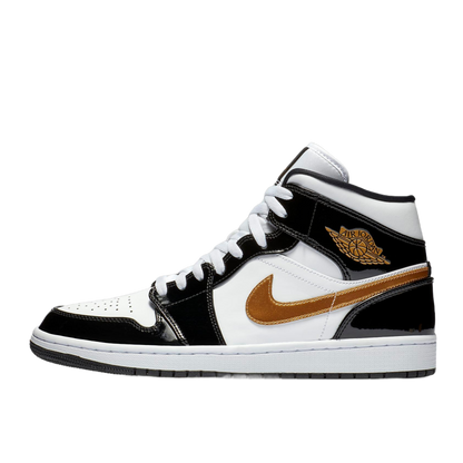 Air Jordan 1 Mid Patent Black White Gold
