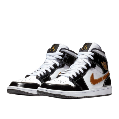 Air Jordan 1 Mid Patent Black White Gold