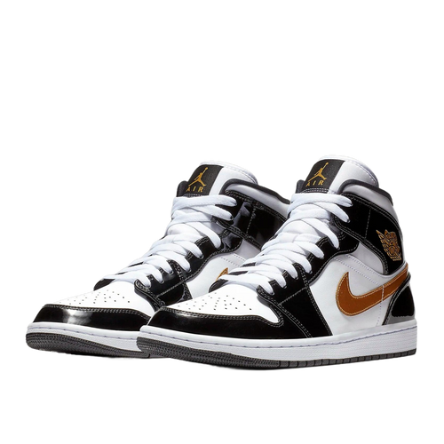 Air Jordan 1 Mid Patent Black White Gold