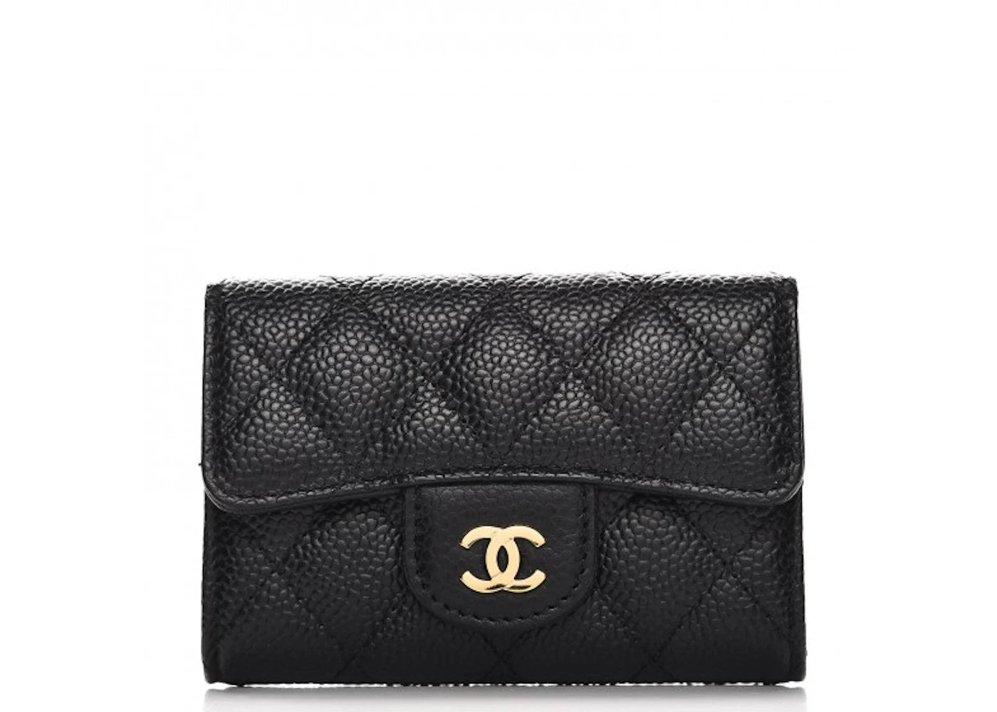 Chanel Card Holder Quilted Caviar Gold-tone Black