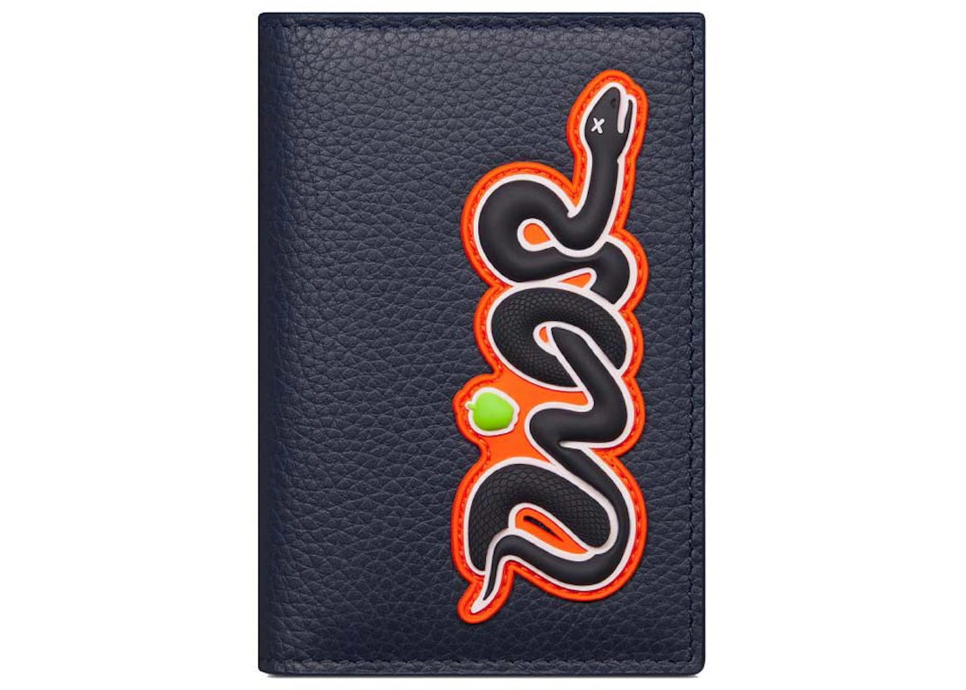 Porte-cartes vertical Dior x KAWS en cuir de veau grainé bleu marine