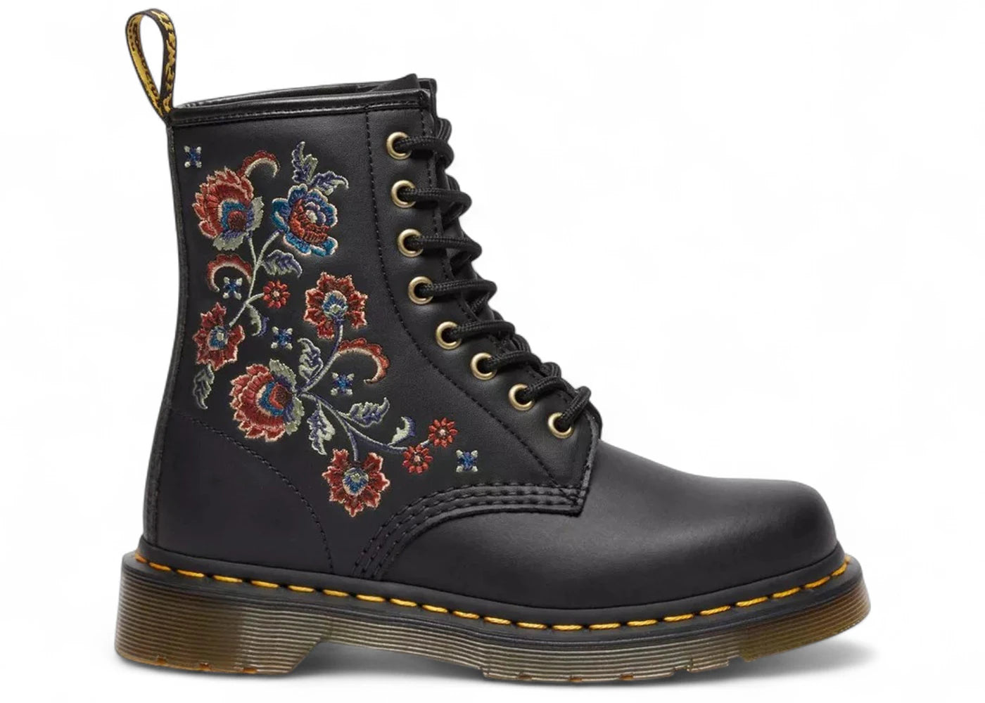 Dr. Martens 1460 Vonda Genix Bottines à lacets en cuir Nappa brodé motif floral Tavern noir