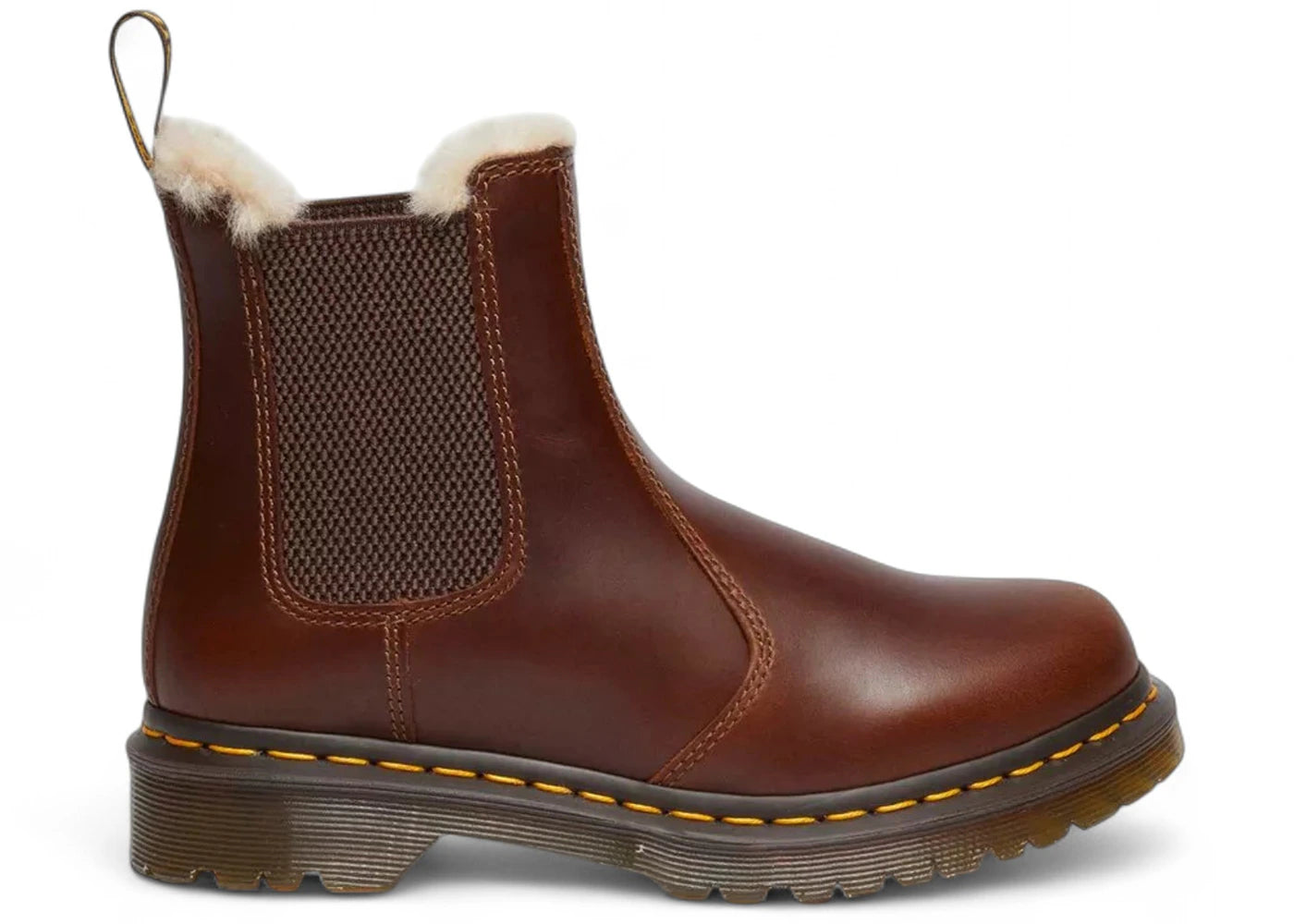 Bottes Chelsea doublées fausse fourrure Dr. Martens 2976 Leonore Orleans Butterscotch