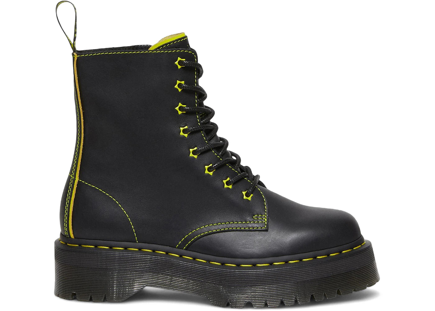 Dr. Martens Jadon II Leder-Plateau-Stiefel mit Sternenmuster, Schwarz/Gelb