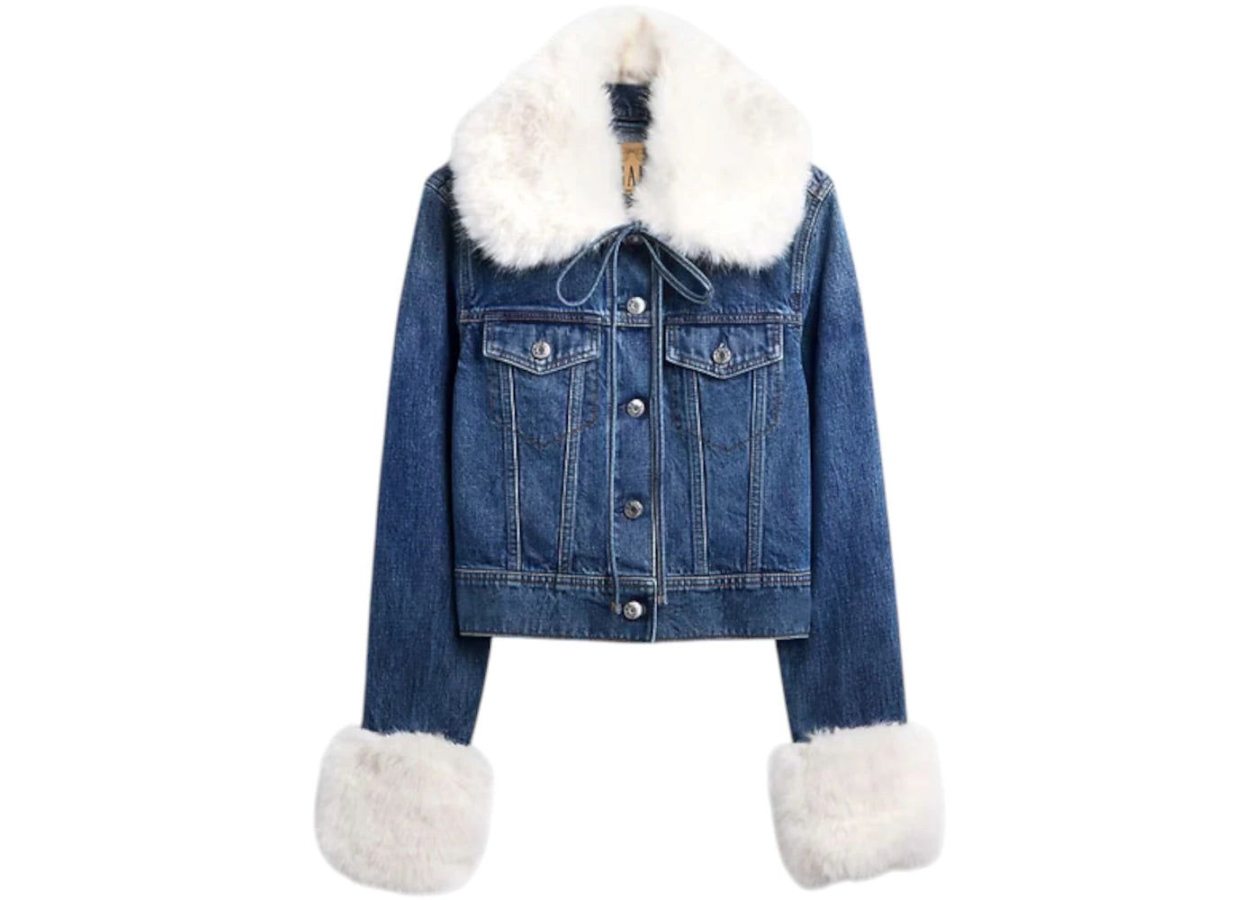Gap x Sandy Liang Damen Vegan Pelz Crop Jeansjacke Sternenauge Blau