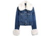 Gap x Sandy Liang Damen Vegan Pelz Crop Jeansjacke Sternenauge Blau