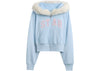 Gap x Sandy Liang Damen-Kapuzenpullover mit kurzem Reißverschluss und veganem Pelzbesatz, Hafenblau