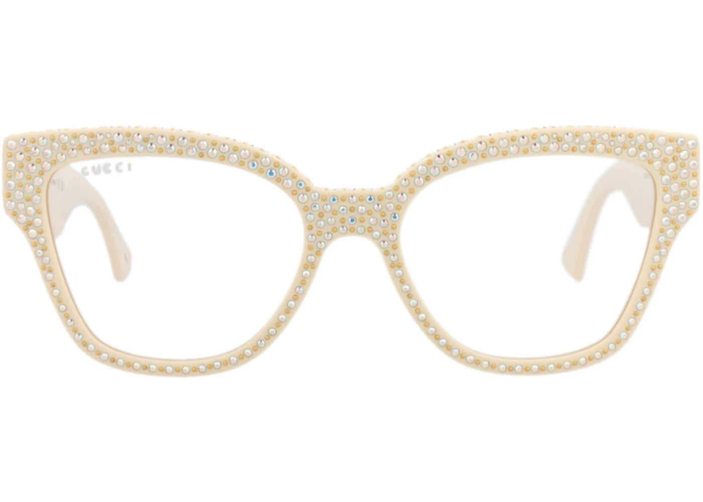Gucci Sonnenbrille im Cat-Eye-Stil aus recyceltem Acetat, elfenbeinfarben, transparent