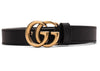Gucci Double G Thin Leather Belt Antique Brass Buckle 0.8 Width Black