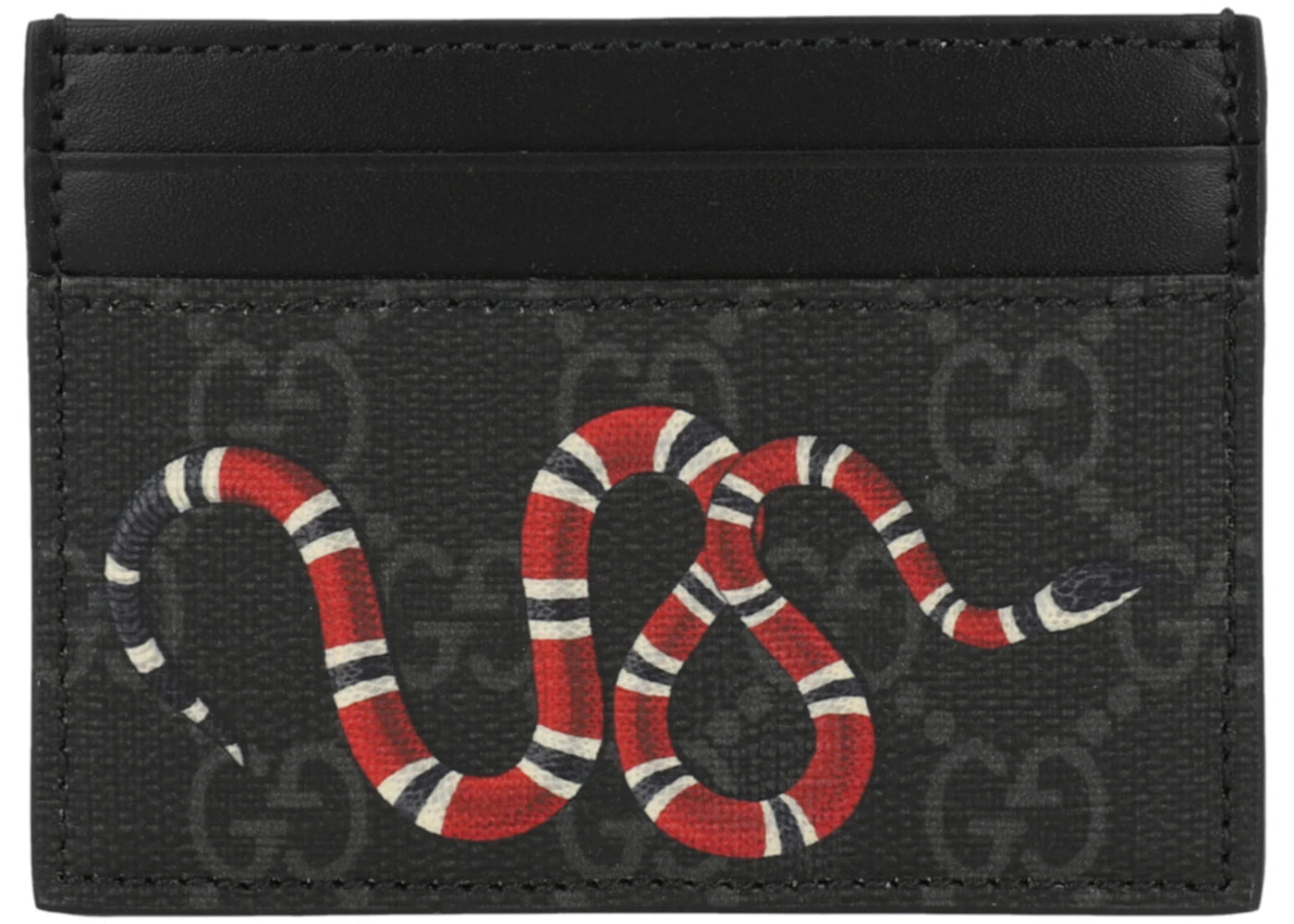 Gucci Kingsnake Print GG Supreme Kartenetui Schwarz/Rot