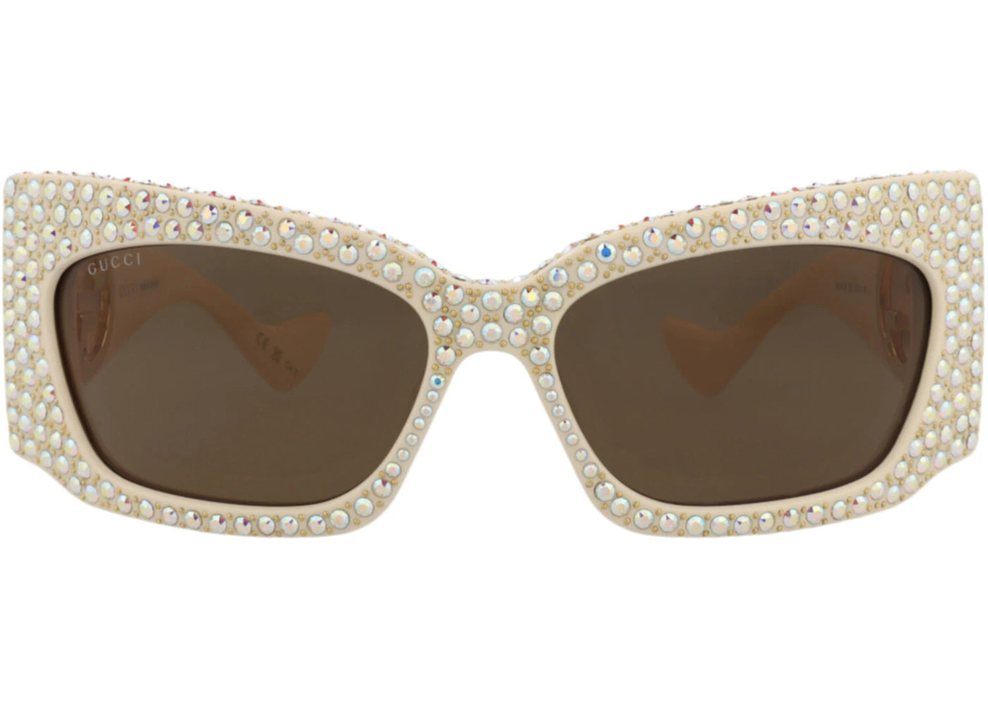Gucci Sonnenbrille mit Schildrahmen aus recyceltem Acetat, Elfenbein/Elfenbeinbraun