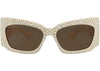 Gucci Sonnenbrille mit Schildrahmen aus recyceltem Acetat, Elfenbein/Elfenbeinbraun
