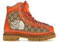 Bottes en cuir et toile Gucci x The North Face beige orange