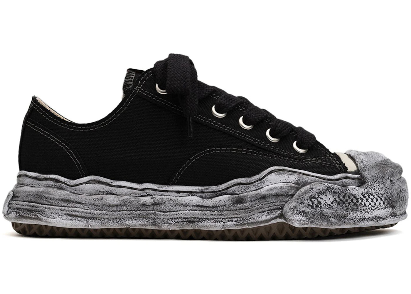 Maison Mihara Yasuhiro Hank OG Sole Garment Dyed Canvas Low Schwarz Weiß
