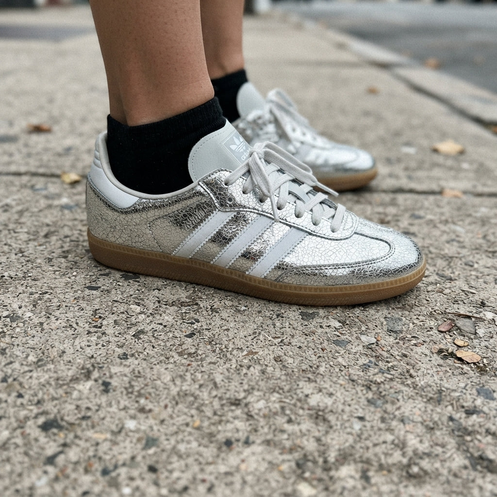 adidas Samba OG Argent Métallisé Cuir Craquelé